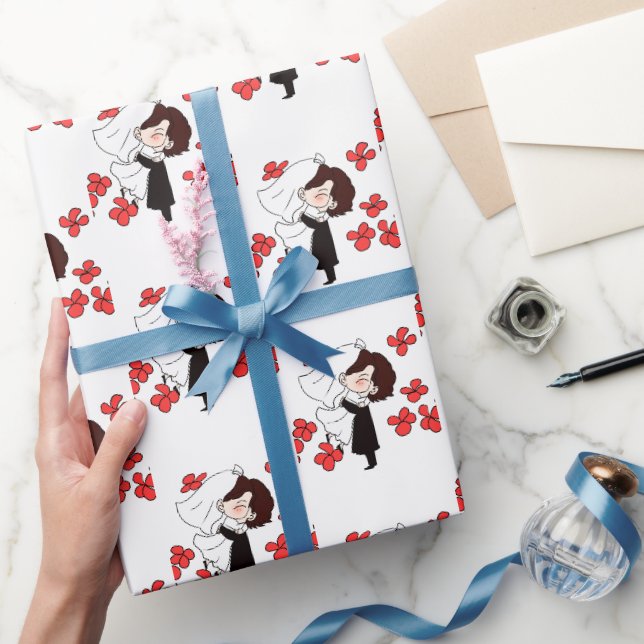 Papier Cadeau Mariée et chambre avec fleurs (Cadeaux)