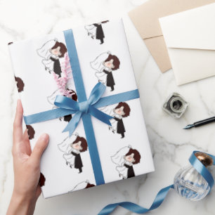 Papier Cadeau Mariée et fille sur blanc