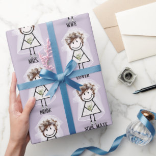 Papier Cadeau Mariée Fille Bâton en Baskets et Bouquet