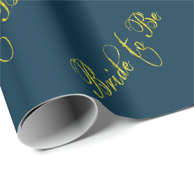 Papier Cadeau Mariée future mariage mariage de mariée bleu or (Coin rond)