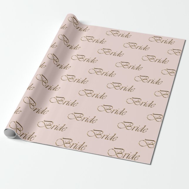 Papier Cadeau Mariée rose blush or motif calligraphique élégant  (Déroulé)
