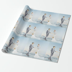 Papier Cadeau Mariés au Ciel Élégante Mariée et Marié Mariage 