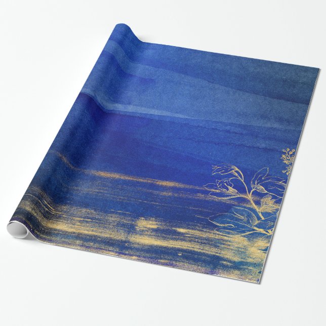 Papier Cadeau Marine bleu et or (Déroulé)