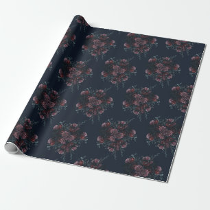 Papier Cadeau Marine Bleue Flore Élégant Mariage Maroon Mauve