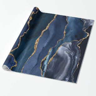 Papier Cadeau Marine Blue Gold Parties scintillant Foil Marbre G