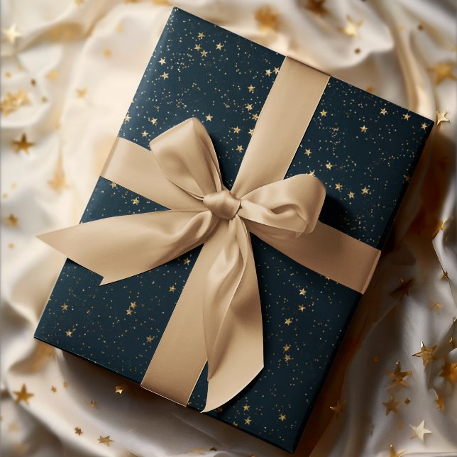Papier Cadeau Marine Blue & Gold Stars | Noël (Créateur téléchargé)