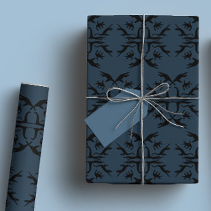 Papier Cadeau Marine Blue Loch Ness Monster Damask