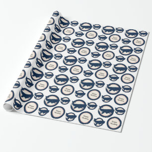 Papier Cadeau Marine Blue Red Whales Beach Anniversaire