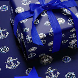 Papier Cadeau Marine de luxe et Pearl Blanc thème nautique