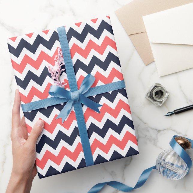 Papier Cadeau Marine et Coral Zigzag Chevron Stripes (Cadeaux)