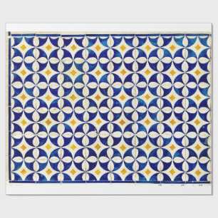 Papier Cadeau Marine marocaine Espagnole Tile Bleu Blanc Jaune