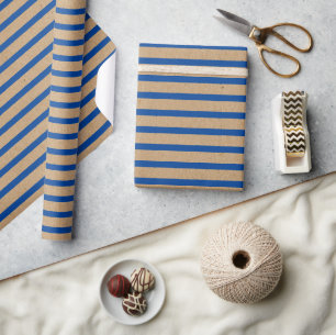 Papier Cadeau Marine Nautique Lignes Bleues Faux Rustique Brown 