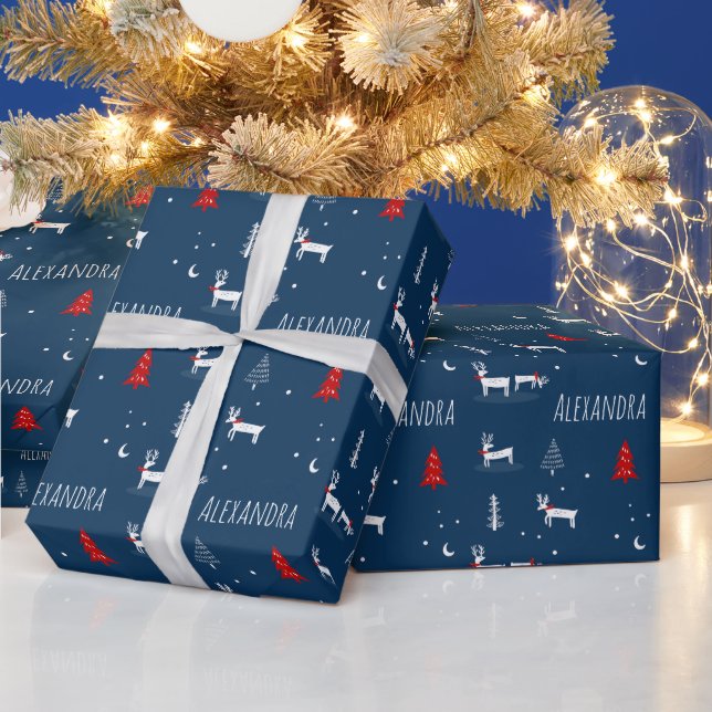 Papier Cadeau Marine Noël Bois d'hiver Nom personnalisé (Vacances)