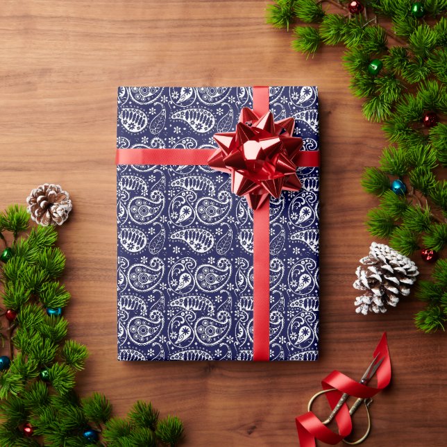 Papier Cadeau marine paisley (Cadeau de vacances)