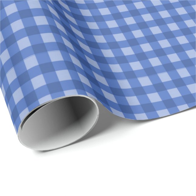 Papier Cadeau Marine| Papier d'enveloppement bleu clair En vichy (Coin rond)