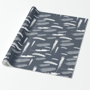 Papier Cadeau Marine Plumes blanches Anniversaire