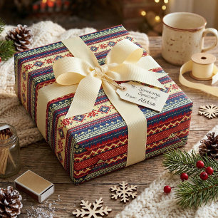 Papier Cadeau Marine Rouge Nordic Laid Sweat de Noël Envelopper