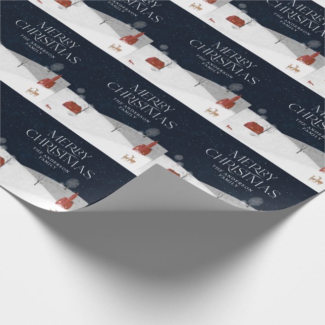 Papier Cadeau Marine rouge rustique traditionnelle hiver Joyeux  (Coin)
