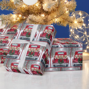 Papier Cadeau Marionnettes Golden Retriever De Noël En Camion Ro