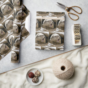 Papier Cadeau Marmotte bâillant portant un bonnet de nuit