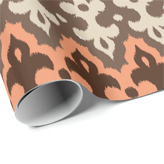 Papier Cadeau Marocaine Ikat Damask, Brown, Taupe & Coral (Coin rond)