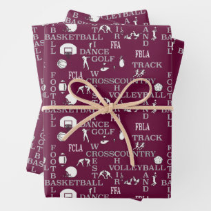 Papier cadeau Maroon, blanc et gris