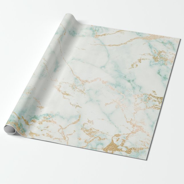 Papier Cadeau Marque blanche Mint Green Gold Glam (Déroulé)
