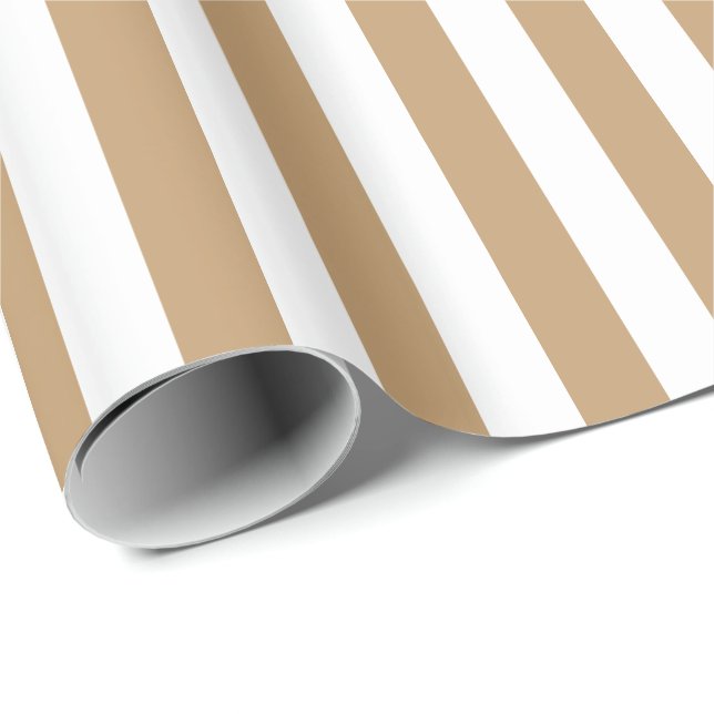 Papier Cadeau Marron chameau/rayure blanche (Coin rond)