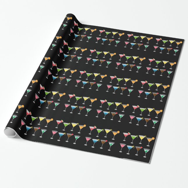 Papier Cadeau Martini Cocktails Art Wrapper Paper (Déroulé)