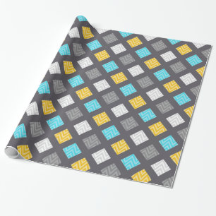 Papier Cadeau Masculine gris bleu jaune Motif géométrique