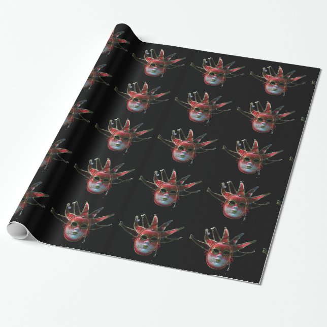Papier Cadeau MASQUE JESTER ROUGE NOIR, Fête Mascarade (Déroulé)