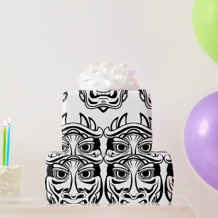 Papier Cadeau Masque Oni Japonais Art Tribal Démon Line