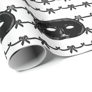 Papier Cadeau Masque vintage mascarade de fête noir et blanc