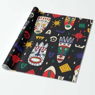 Papier Cadeau Masques tribaux africains motifs sans couture