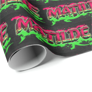 Papier Cadeau Matilde prénom nom graffiti rouge vert