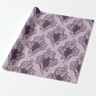 Papier Cadeau Mauve et noir motif vintage raisins