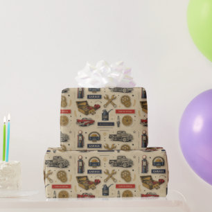 Papier Cadeau Mécanicien de voiture classique rétro Garage Vinta