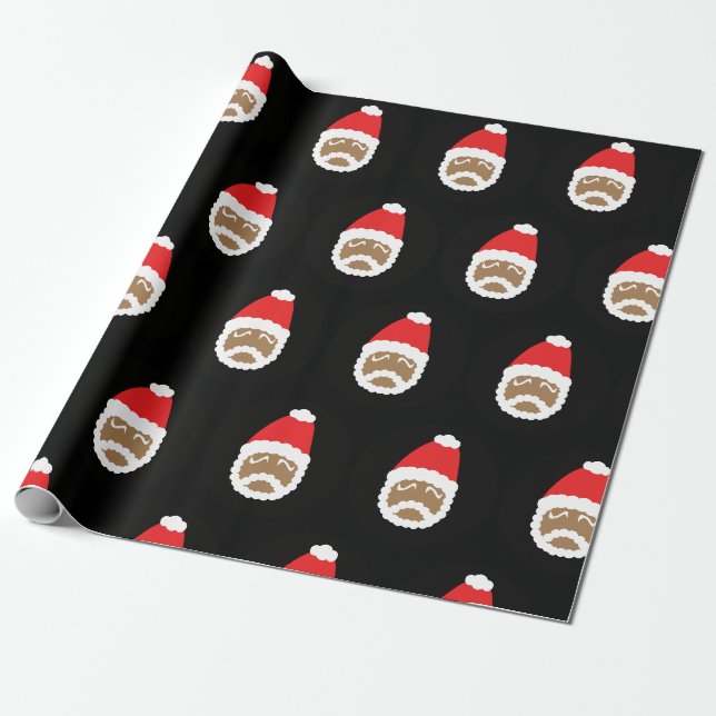 Papier Cadeau Med ethnique de Père Noël (noir) (Déroulé)