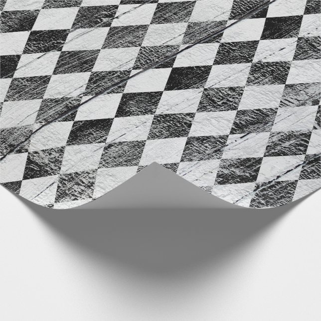 Papier Cadeau Med noir et blanc affligé de diamant de harlequin (Coin)
