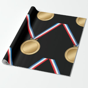 Papier Cadeau Médaille d'or avec ruban rouge blanc bleu
