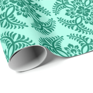 Papier Cadeau Médaillon japonais Motif, Aqua et Turquoise