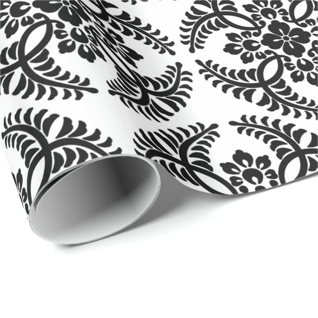 Papier Cadeau Médaillon japonais Motif, noir et blanc (Coin rond)