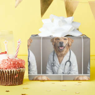 Papier Cadeau Médecin Golden Retriever avec un stéthoscope