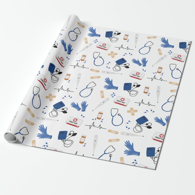 Papier Cadeau Médecin Médicale moderne Motif infirmière (Déroulé)