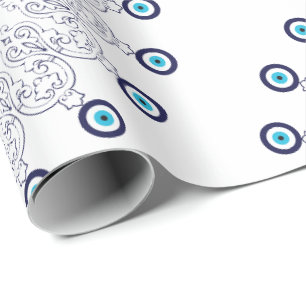 Papier Cadeau Méditerranée bleu Aqua Evil Eye Mandala Motif