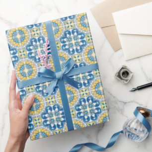 Papier Cadeau Méditerranée Italie Carreaux Bleus Mariage 