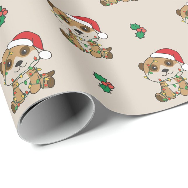 Papier Cadeau Meerkat Noël Animaux d'hiver Vacances Meerkats (Coin rond)