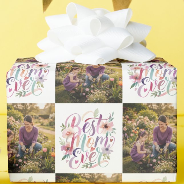 Papier Cadeau Meilleure Maman Jamais Aquarelle Florale Personnal (Créateur téléchargé)