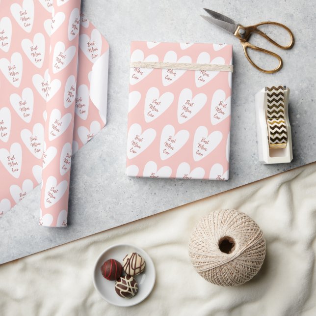 Papier Cadeau Meilleure maman jamais rose Motif de coeur (Artisanat)