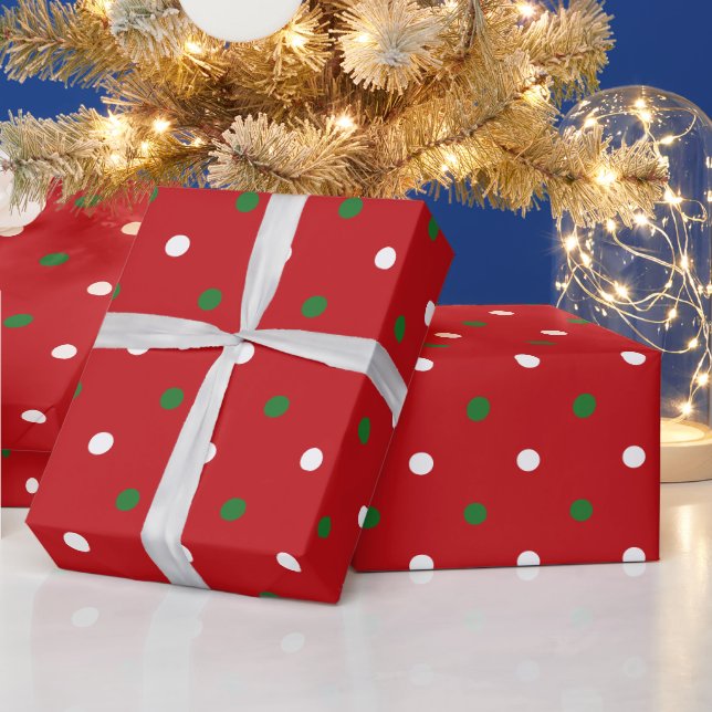 Papier Cadeau Mel rouge vert blanc pois moderne Noël (Vacances)